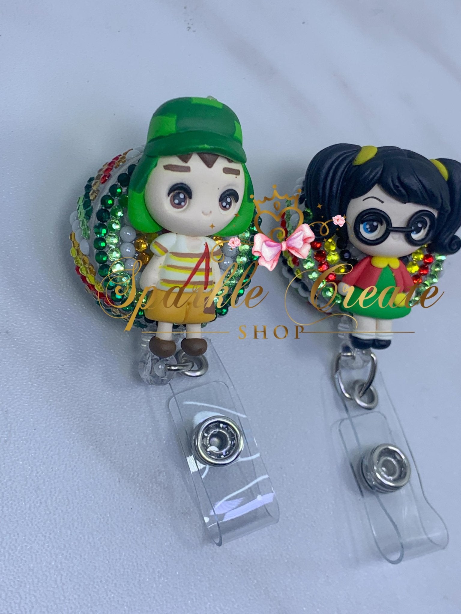Funny Mexican Boy Chavo & Girl Chilindrina Clay Badge Reel – Sparkle Create  Shop